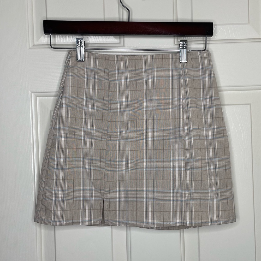 Altar’d State Tan & Blue Plaid Mini Skirt | NWT Teddi Style | Preppy Academia